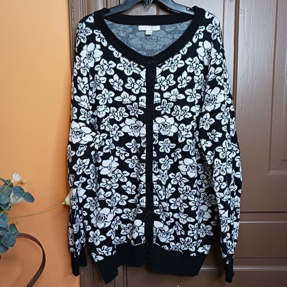 Women Within Black White Cardigan size 1X
